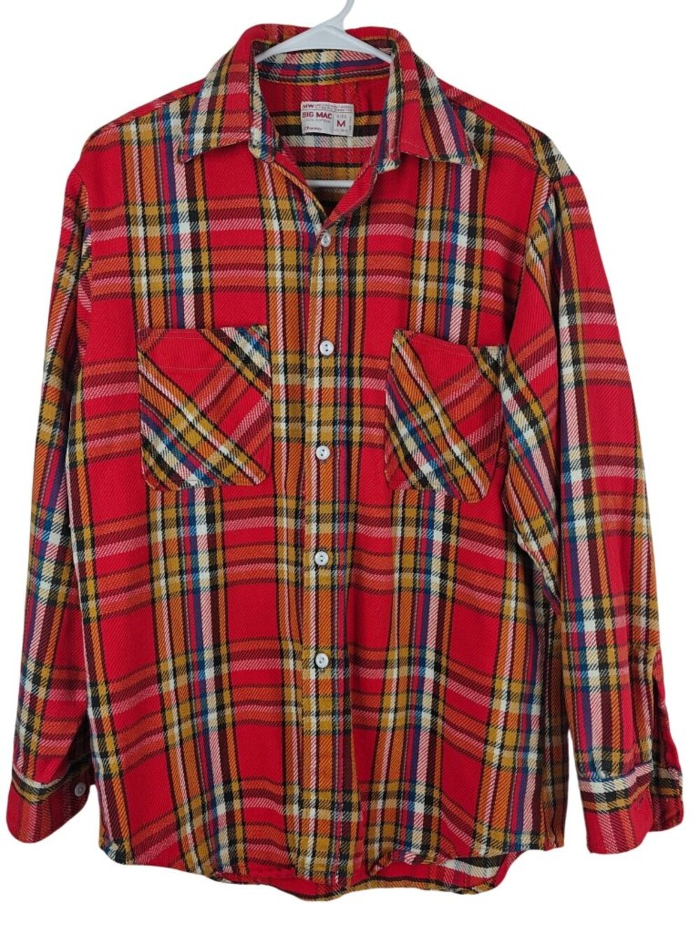 Vintage 70s Big Mac Penneys Flannel Shirt Red Long Sleeve Size Men's M 15-15 1/2